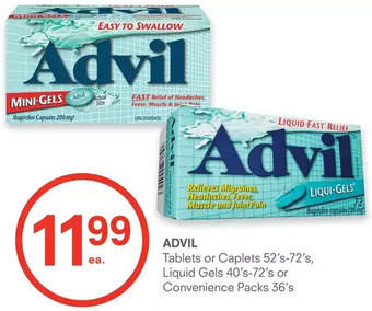 IDA Pharmacy Advil tablets or caplets, liquid gels or convenience packs offer