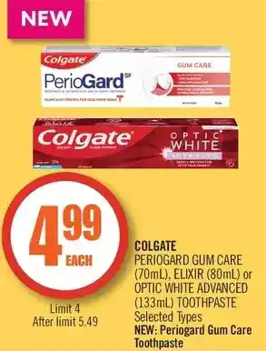 Shoppers Drug Mart Colgate periogard gum care, elixir or optic white advanced toothpaste offer