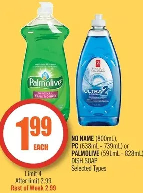 Shoppers Drug Mart No name, pc or palmolive dish soap offer