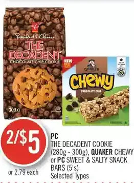 Shoppers Drug Mart Pc the decadent cookie, quaker chewy or pc sweet & salty snack bars offer