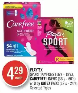 Shoppers Drug Mart Playtex sport tampons, carefree liners or u by kotex pads offer