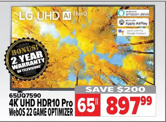 2001 Audio Video Lg 65" 4k uhd hdr10 pro webos 22 game optimizer offer