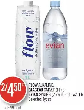 Shoppers Drug Mart Flow alkaline, glaceau smart or evian spring water offer