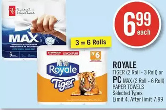 Shoppers Drug Mart Royale tiger or pc max paper towels offer