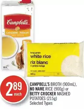 Shoppers Drug Mart Campbell's broth, no name rice or betty crocker mashed potatoes offer
