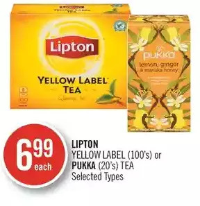 Shoppers Drug Mart Lipton yellow label or pukka tea offer