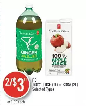 Shoppers Drug Mart Pc 100% juice or soda offer