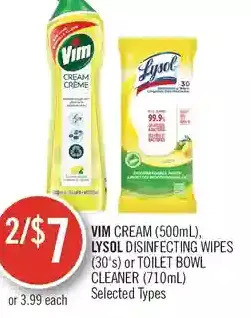 Shoppers Drug Mart Vim cream, lysol disinfecting wipes or toilet bowl cleaner offer