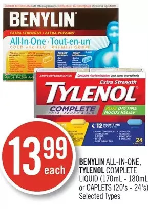 Shoppers Drug Mart Benylin all-in-one, tylenol complete liquid or caplets offer