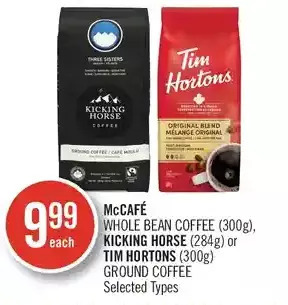 Shoppers Drug Mart Mccafe whole bean coffee, kicking horse or tim hortons ground coffee offer