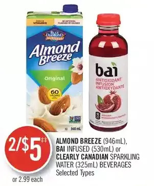 Shoppers Drug Mart Almond breeze, bai infused or clearly canadian sparkling water beverages offer