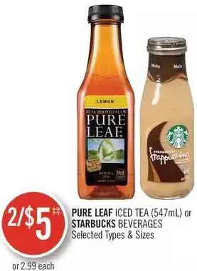 Shoppers Drug Mart Pure leaf iced tea or starbucks beverages offer