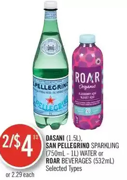 Shoppers Drug Mart Dasani, san pellegrino sparkling water or roar beverages offer