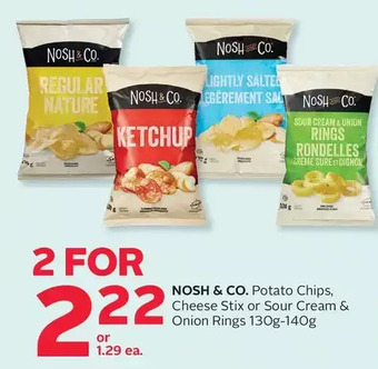 Rexall Nosh & co. potato chips, cheese stix or sour cream & onion rings offer