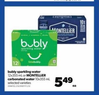 Real Canadian Superstore Bubly sparkling water 12x355 ml or Montellier carbonated water 10x355 ml offer
