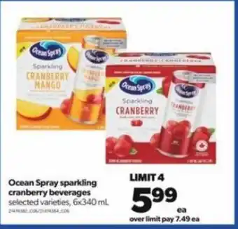 Real Canadian Superstore Ocean Spray Sparkling Cranberry Beverages 6 x 340ml offer