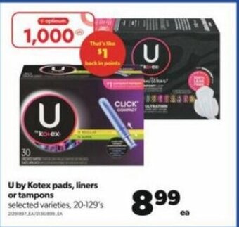 Real Canadian Superstore U by Kotex Pads , Liners or Tampons offer