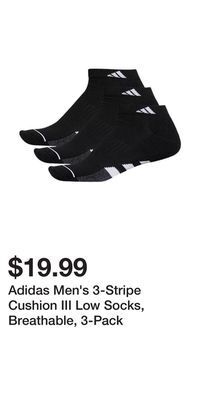 Sport Chek Adidas men's 3-stripe cushion iii low socks, breathable, 3-pack offer
