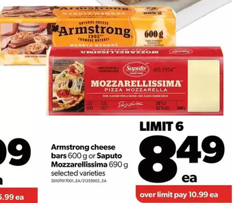 Real Canadian Superstore Armstrong cheese bars or saputo mozzarellissima offer