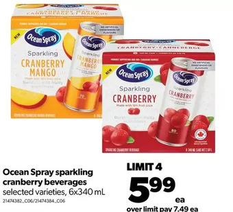 Real Canadian Superstore Ocean spray sparkling cranberry beverages offer
