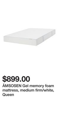 IKEA Åmsosen gel memory foam mattress, medium firm/white, queen offer