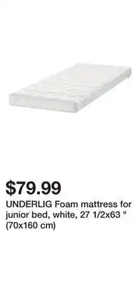 IKEA Underlig foam mattress for junior bed, white, 27 1/2x63 " (70x160 cm) offer