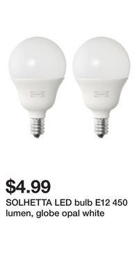 IKEA Solhetta led bulb e12 450 lumen, globe opal white offer