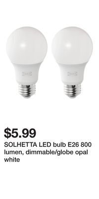 IKEA Solhetta led bulb e26 800 lumen, dimmable/globe opal white offer