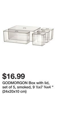 IKEA Godmorgon box with lid, set of 5, smoked, 9 ½x7 ¾x4 " (24x20x10 cm) offer
