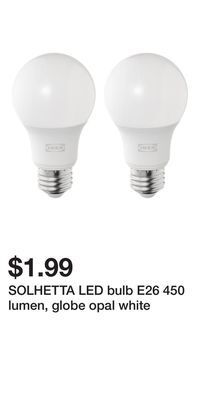 IKEA Solhetta led bulb e26 450 lumen, globe opal white offer