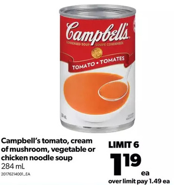 Real Canadian Superstore Campbell's tomato, cream of mushroom, vegetable or chicken noodle soup offer