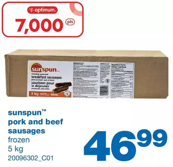 Wholesale Club Sunspun pork and beef sausages offer
