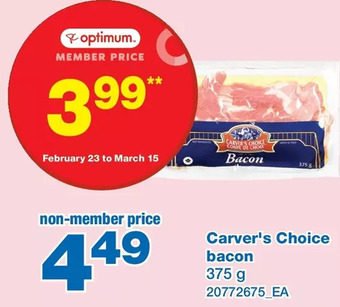 Wholesale Club Carver's choice bacon offer