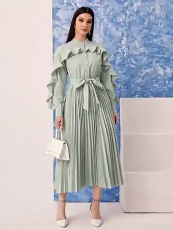 SheIn Shein ruffle trim pleated hem shirt dress offer