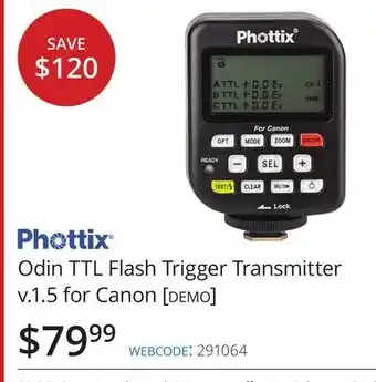 Vistek Phottix odin ttl flash trigger transmitter v.1.5 for canon [demo] offer