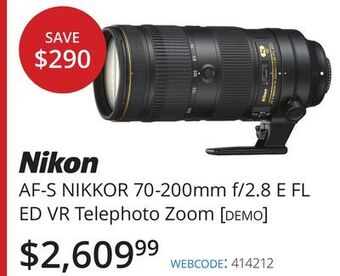 Vistek Nikon af-s nikkor 70-200mm f/2.8 e fl ed vr telephoto zoom [demo] offer