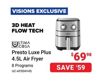 Visions Electronics Ultima cosa presto luxe plus 4.5l air fryer offer