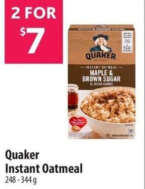 Co-op Quaker instant oatmeal 248-344g offer
