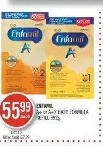Shoppers Drug Mart Enfamil A+ or A+2 baby formula refill 992g offer