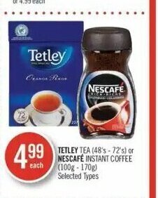 Shoppers Drug Mart Tetley tea (48's-72's) or nescafe instant coffee (100g-170g) offer