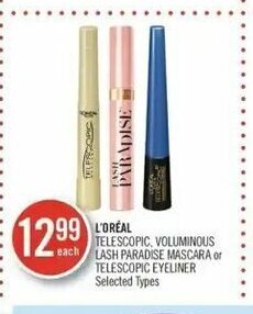 Shoppers Drug Mart L'oreal telescopic, voluminous lash paradise mascara or telescopic eyeliner offer
