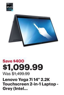 Best Buy Lenovo yoga 7i 14" 2.2k touchscreen 2-in-1 laptop - grey (intel core i5-1235u/512gb ssd/16gb ram/windows 11) offer