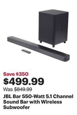 Best Buy Jbl bar 550-watt 5.1 channel sound bar with wireless subwoofer offer
