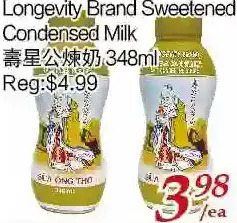 Tone Tai Supermarket Longevity brand sweetened condensed milk offer