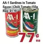 Top Food Supermarket Aa-1 sardines in tomato sauce / chilli tomato offer