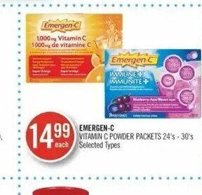 Shoppers Drug Mart Emergen-C vitamin c powder packets 24's - 30's offer