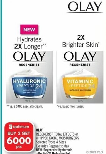 Shoppers Drug Mart Olay regenerist, total effects or whipped facial moisturizers offer