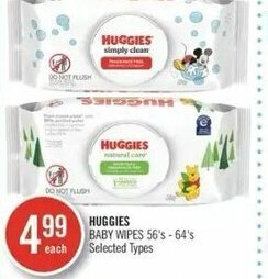 Shoppers Drug Mart Huggies baby wipes 56's - 64's offer
