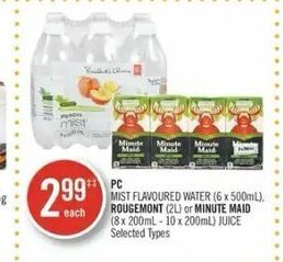 Shoppers Drug Mart PC mist flavoured water 6 x 500ml offer
