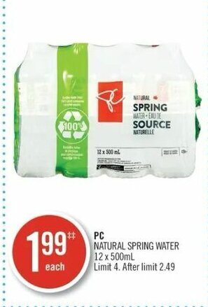 Shoppers Drug Mart PC natural spring water 12 x 500ml offer